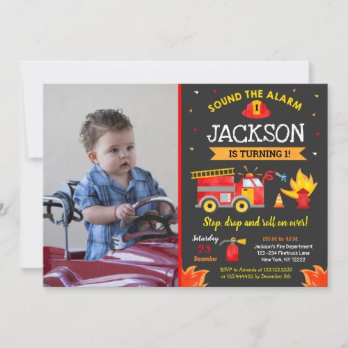 Fire Truck Fire Engine Birthday Party Invitation