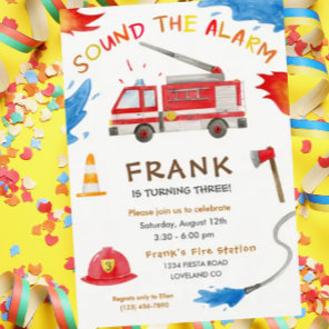 Fire Truck Fire Engine Birthday Party Invitation