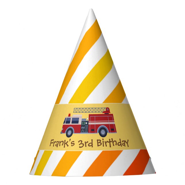 Fire Truck Fire Engine Birthday Party Party Hat (Front)