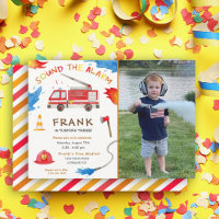 Fire Truck Fire Engine Birthday Party Photo Invita