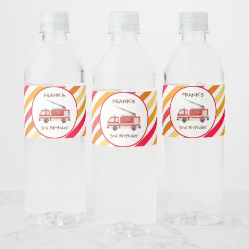 Fire Truck Fire Engine Birthday Party  Water Bottle Label