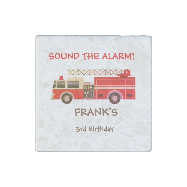 Fire Truck Fire Engine Birthday Stone Magnet (Front)