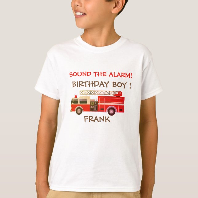 Fire Truck Fire Engine Birthday T-Shirt (Front)