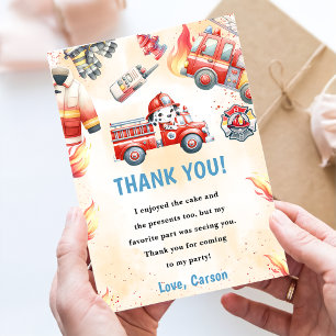 Fire Truck Fire Engine Birthday Thank You Card