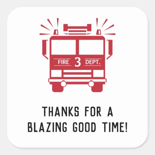 Fire Truck  Fire Engine Kids Birthday Thanks Square Sticker