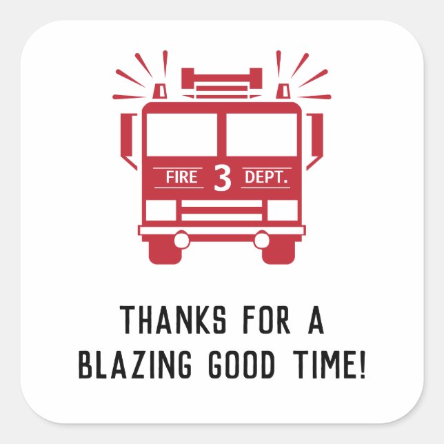 Fire Truck | Fire Engine Kids Birthday Thanks Square Sticker (Front)