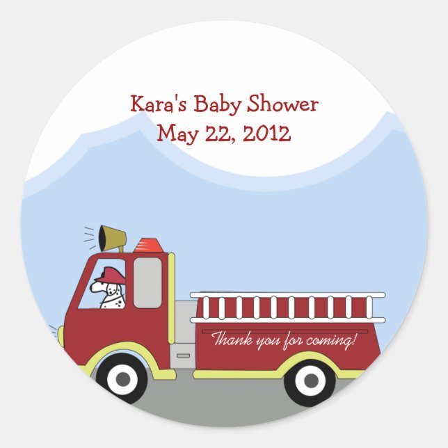 Fire Truck Fire Engine Round Custom Favor Sticker (Front)