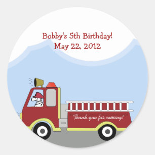 Fire Truck Fire Engine Round Custom Favor Sticker