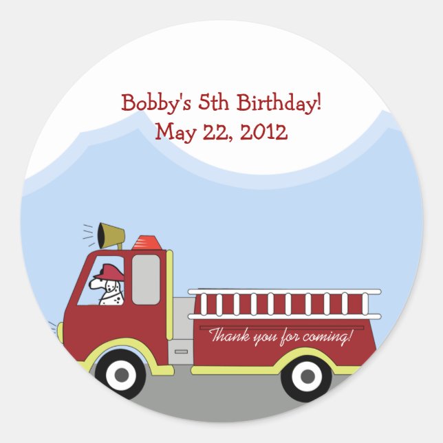 Fire Truck Fire Engine Round Custom Favor Sticker (Front)