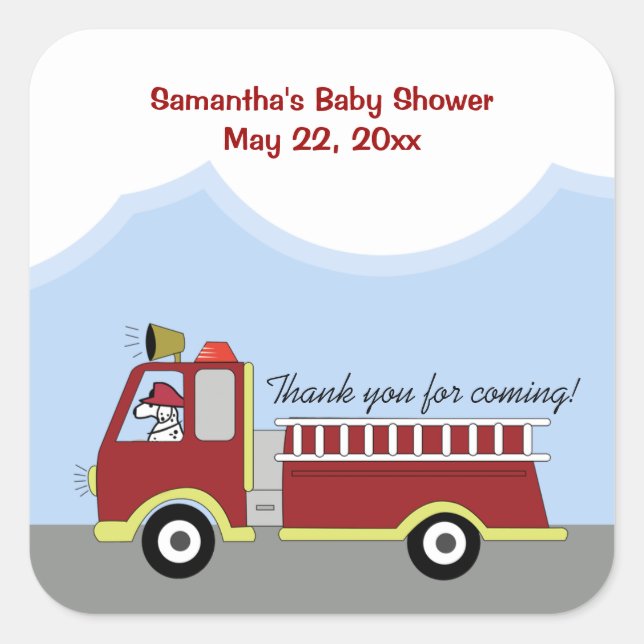 Fire Truck Fire Engine SQUARE Favor Sticker (Front)