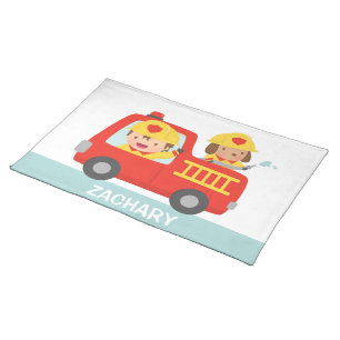 Fire Truck Fire fighter Boy and Puppy Personalized Placemat