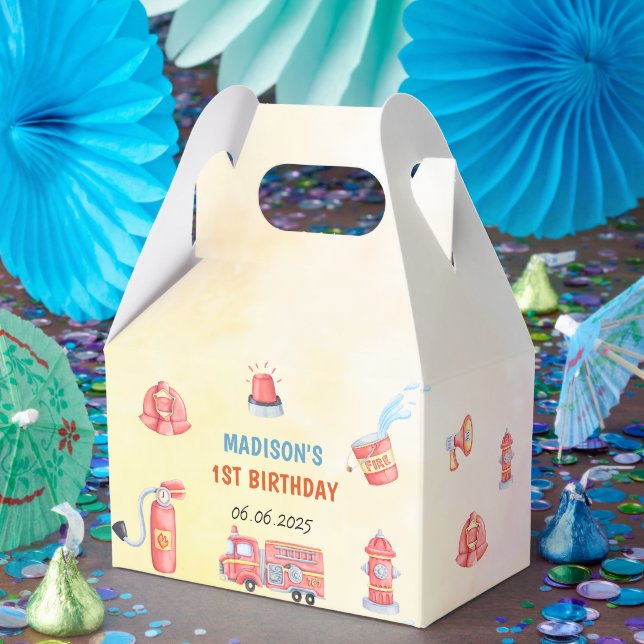 Fire Truck Firefighter 1st Birthday  Favor Boxes (Party)
