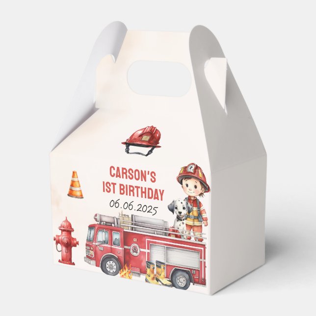Fire Truck Firefighter 1st Birthday  Favor Boxes (Back Side)