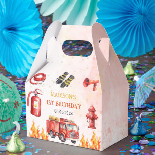Fire Truck Firefighter 1st Birthday Favor Boxes