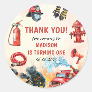 Fire Truck Firefighter 1st Birthday Party Classic Round Sticker