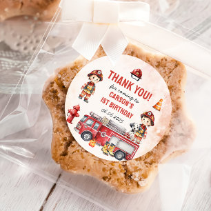 Fire Truck Firefighter 1st Birthday Party Classic Round Sticker