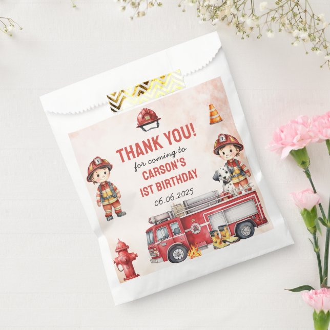 Fire Truck Firefighter 1st Birthday Party  Favor Bag (Sealed)