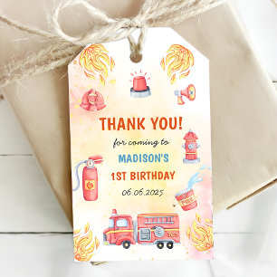 Fire Truck Firefighter 1st Birthday Party Gift Tags