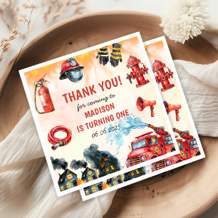 Fire Truck Firefighter 1st Birthday Party Napkins