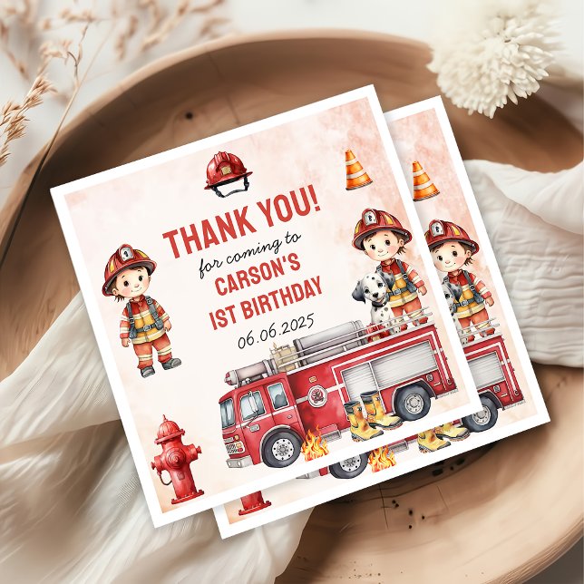 Fire Truck Firefighter 1st Birthday Party Napkins (Creator Uploaded)