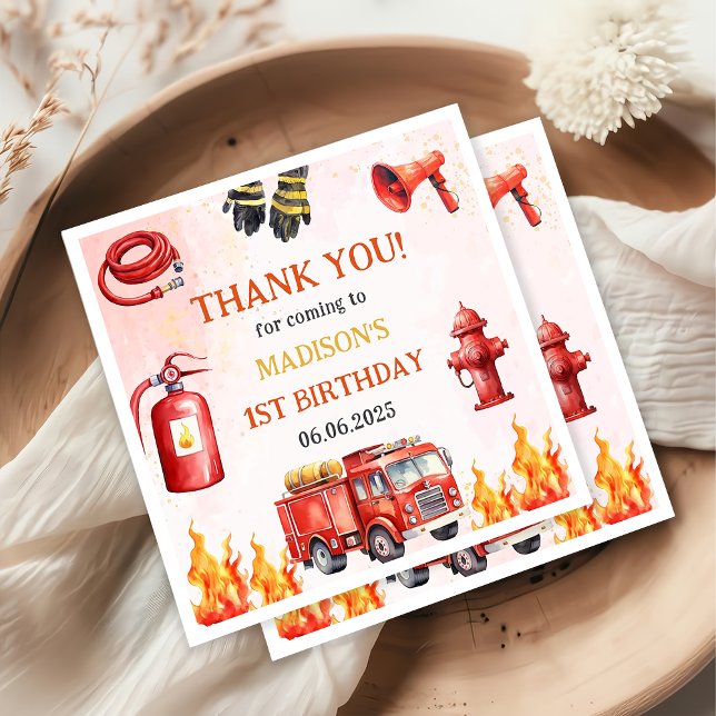 Fire Truck Firefighter 1st Birthday Party Napkins (Creator Uploaded)