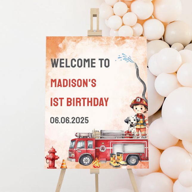 Fire Truck Firefighter 1st Birthday Welcome Sign (Creator Uploaded)