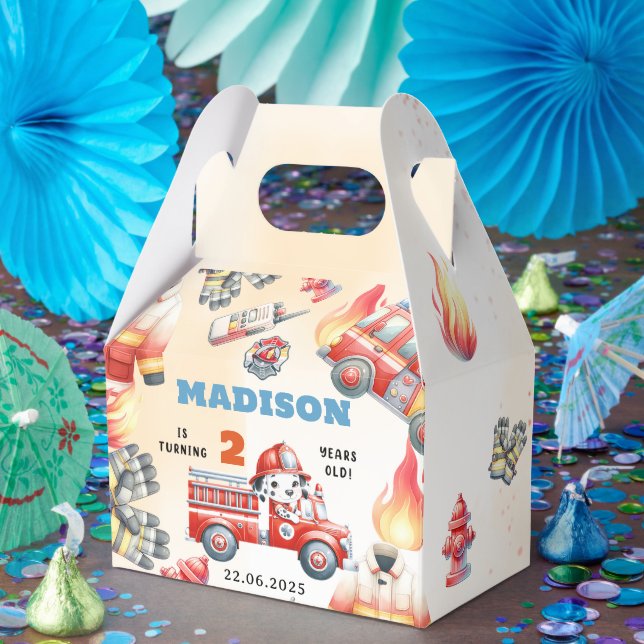 Fire Truck Firefighter 2nd Birthday  Favor Boxes (Party)