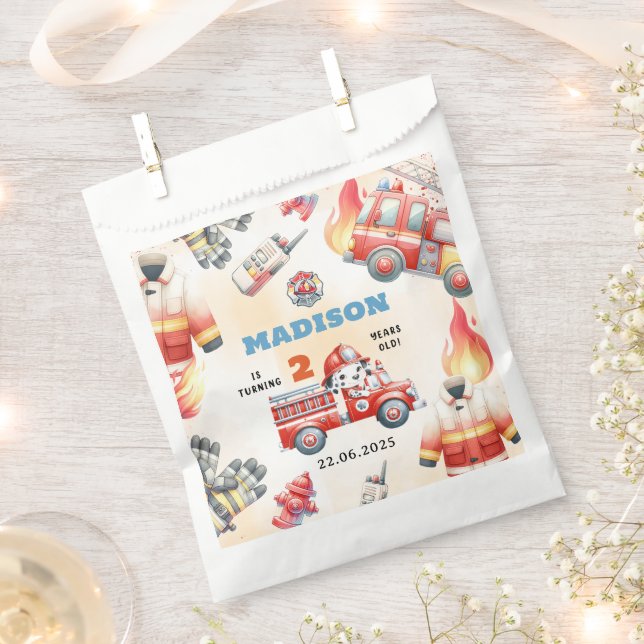 Fire Truck Firefighter 2nd Birthday Party Favor Bag (Clipped)