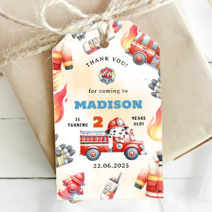 Fire Truck Firefighter 2nd Birthday Party Gift Tags