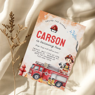 Fire Truck Firefighter 2nd Birthday Party Invitation