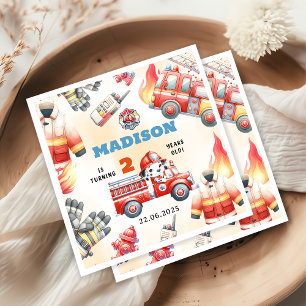 Fire Truck Firefighter 2nd Birthday Party Napkins