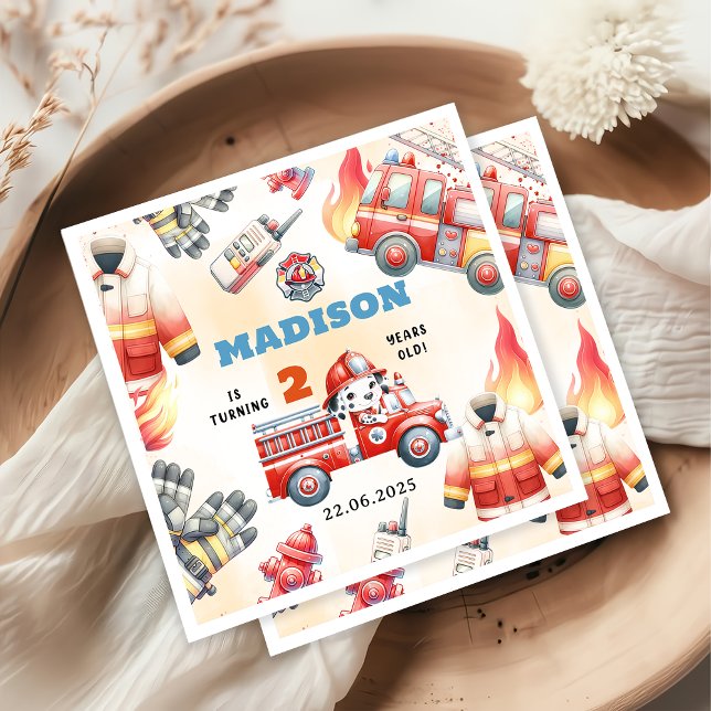 Fire Truck Firefighter 2nd Birthday Party Napkins (Creator Uploaded)