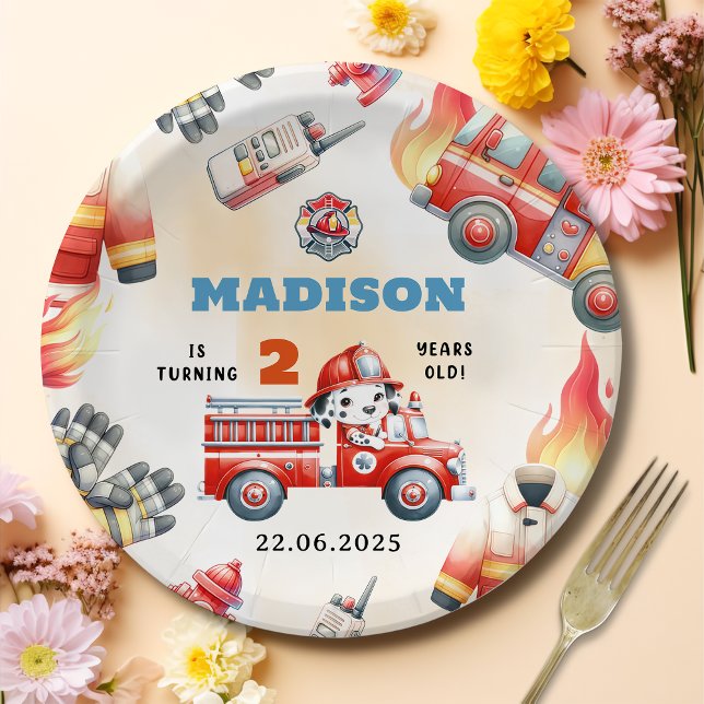 Fire Truck Firefighter 2nd Birthday Party  Paper Plates (Creator Uploaded)