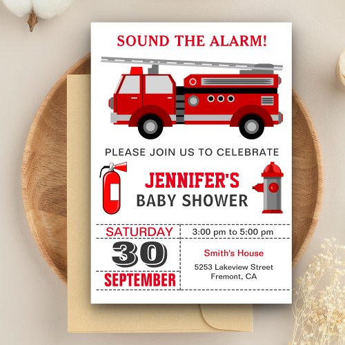 Fire Truck Firefighter Baby Shower Invitation