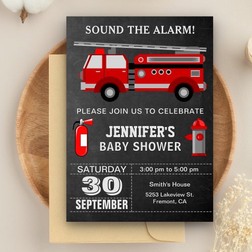 Fire Truck Firefighter Baby Shower Invitation