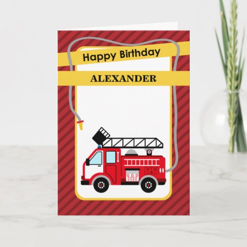 Fire Truck Firefighter Birthday Greeting Card