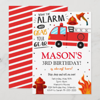 Fire Truck Firefighter Birthday Invitation