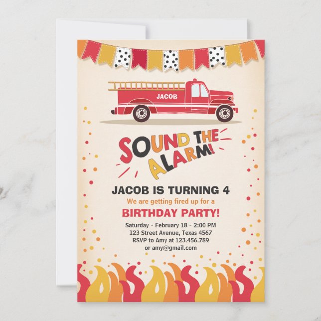 Fire Truck Firefighter Birthday Invitation Boy (Front)