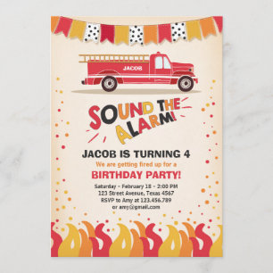 Fire Truck Firefighter Birthday Invitation Boy