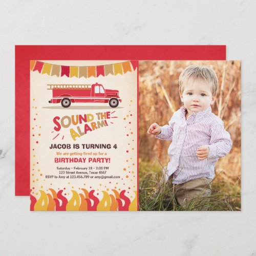 Fire Truck Firefighter Birthday Invitation Boy