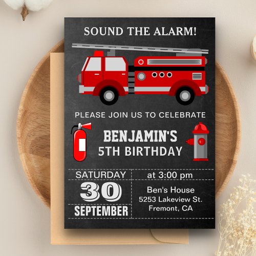 Fire Truck Firefighter Birthday Party Invitation