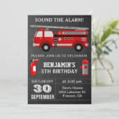 Fire Truck Firefighter Birthday Party Invitation (Standing Front)