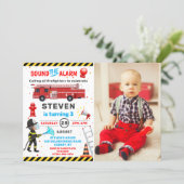 Fire Truck Firefighter Birthday Party Photo Invitation (Standing Front)