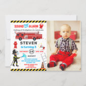 Fire Truck Firefighter Birthday Party Photo Invitation (Front)