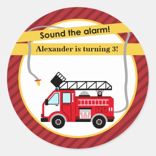 Fire Truck Firefighter Birthday Party Sticker