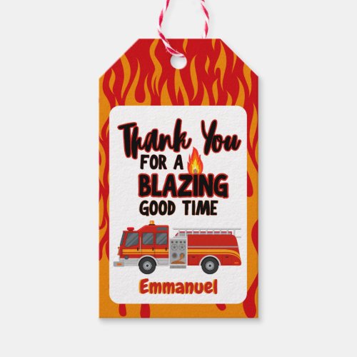 Fire Truck  Firefighter Birthday Party Thank you Gift Tags