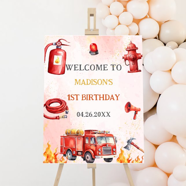 Fire Truck Firefighter Birthday Party Welcome Sign (Creator Uploaded)