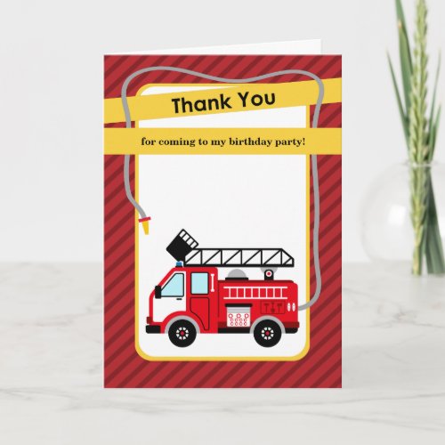 Fire Truck Firefighter Birthday Thank You Card