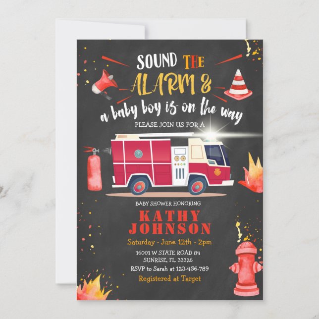 Fire Truck Firefighter Boy Baby Baby Shower Sound  Invitation (Front)