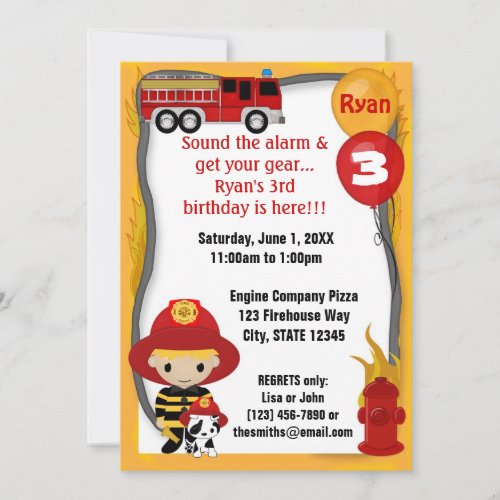 Fire Truck Firefighter Dalmatian Birthday FF01C Invitation